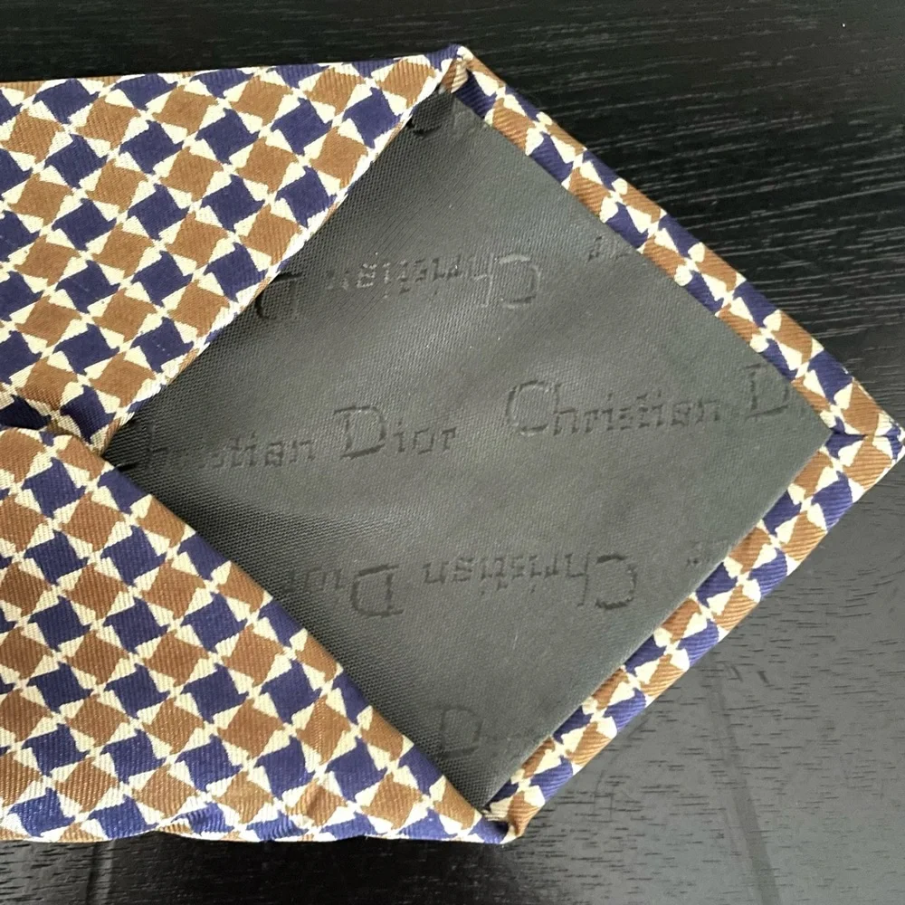 Christian Dior Silk Tie Blue Mustard Yellow Chic Party Office Suit Shirt Attire